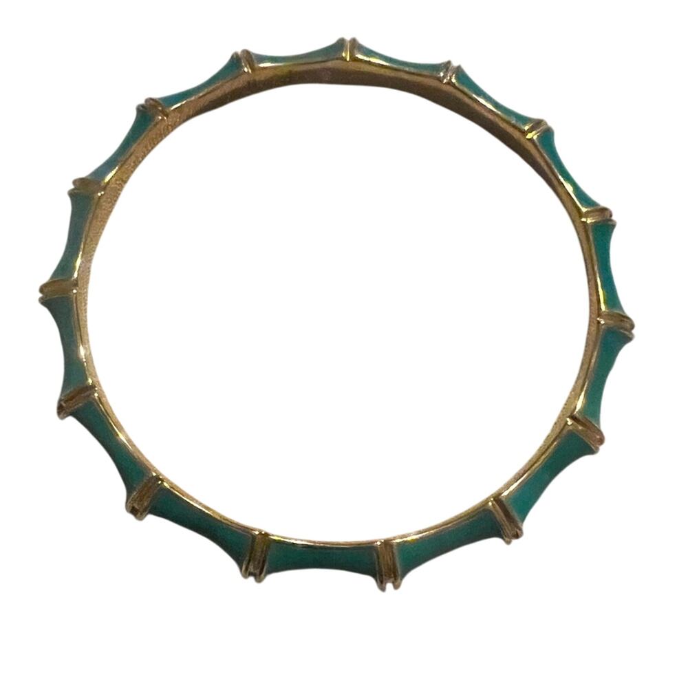 Vintage Stella & Dot Women's Cream Enamel Bamboo Bangle Bracelet Boho Retro Aqua